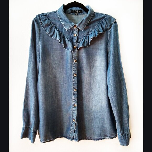 Velvet Heart Blue Button Down Shirt - Picture 1 of 7